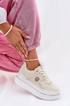 Damskie Buty Sportowe Na Platformie Beżowe Caldeno