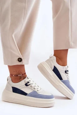 Damskie Buty Sportowe Na Masywnej Platformie Biało-Niebieskie Gemma