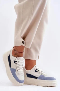 Damskie Buty Sportowe Na Masywnej Platformie Biało-Niebieskie Gemma