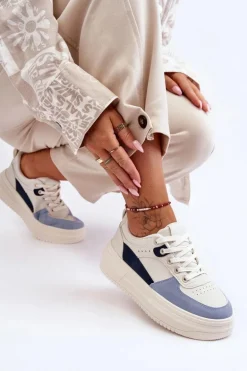 Damskie Buty Sportowe Na Masywnej Platformie Biało-Niebieskie Gemma