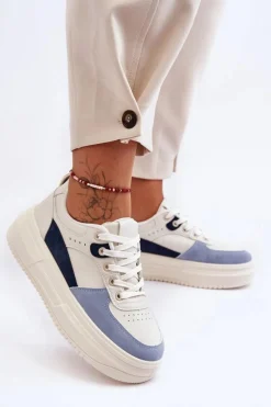 Damskie Buty Sportowe Na Masywnej Platformie Biało-Niebieskie Gemma