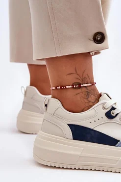 Damskie Buty Sportowe Na Masywnej Platformie Biało-Niebieskie Gemma