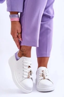 Damskie Buty Sportowe Na Masywnej Platformie Biało-Fioletowe Chante