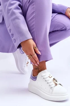 Damskie Buty Sportowe Na Masywnej Platformie Biało-Fioletowe Chante