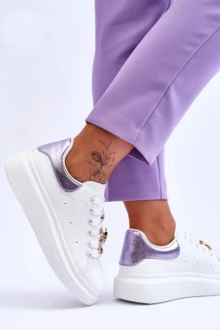 Damskie Buty Sportowe Na Masywnej Platformie Biało-Fioletowe Chante