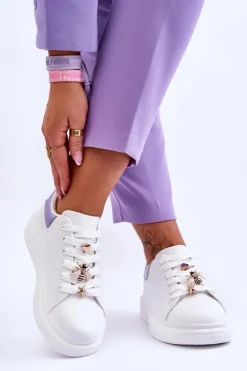 Damskie Buty Sportowe Na Masywnej Platformie Biało-Fioletowe Chante