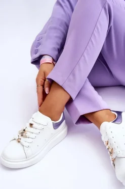 Damskie Buty Sportowe Na Masywnej Platformie Biało-Fioletowe Chante