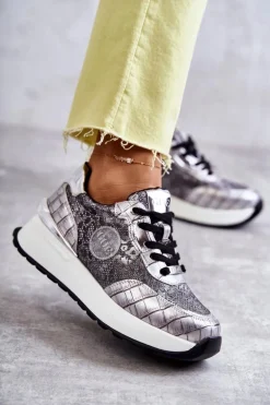 Damskie Buty Sportowe Na Koturnie GOE KK2N4083 Srebrne