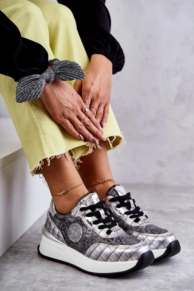 Damskie Buty Sportowe Na Koturnie GOE KK2N4083 Srebrne