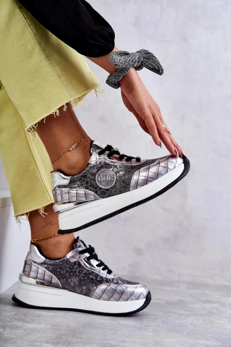 Damskie Buty Sportowe Na Koturnie GOE KK2N4083 Srebrne