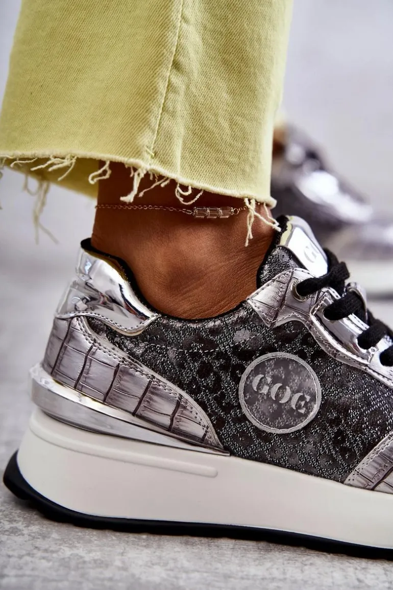 Damskie Buty Sportowe Na Koturnie GOE KK2N4083 Srebrne