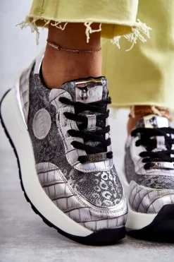 Damskie Buty Sportowe Na Koturnie GOE KK2N4083 Srebrne