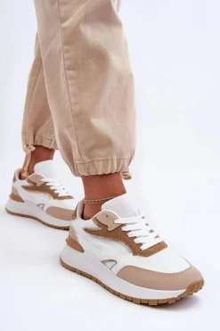 Damskie Buty Sportowe Na Platformie Biało-Beżowe Henley