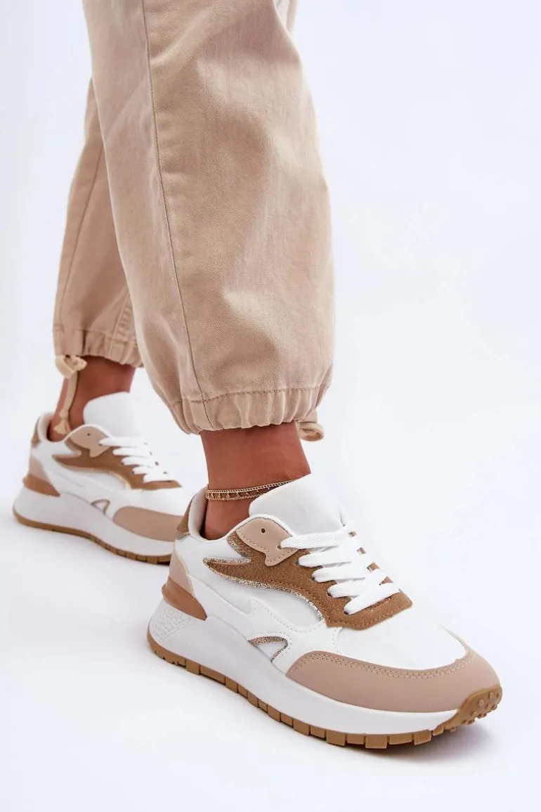 Damskie Buty Sportowe Na Platformie Biało-Beżowe Henley