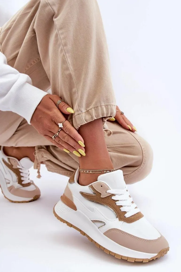 Damskie Buty Sportowe Na Platformie Biało-Beżowe Henley