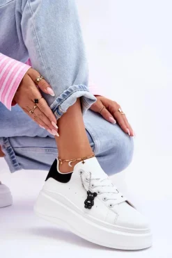 Damskie Buty Sportowe Na Masywnej Platformie Biało-Czarne Mariell