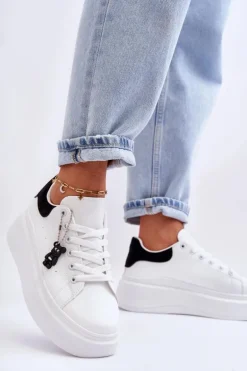 Damskie Buty Sportowe Na Masywnej Platformie Biało-Czarne Mariell