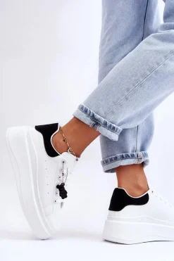 Damskie Buty Sportowe Na Masywnej Platformie Biało-Czarne Mariell