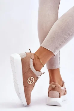 Damskie Buty Sportowe Na Platformie Beżowe Aisha