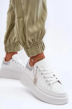 Damskie Buty Sportowe Na Masywnej Platformie Biało-Srebrne Mariell