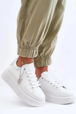 Damskie Buty Sportowe Na Masywnej Platformie Biało-Srebrne Mariell