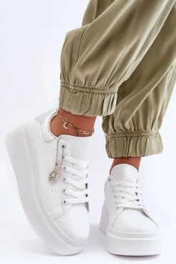 Damskie Buty Sportowe Na Masywnej Platformie Biało-Srebrne Mariell