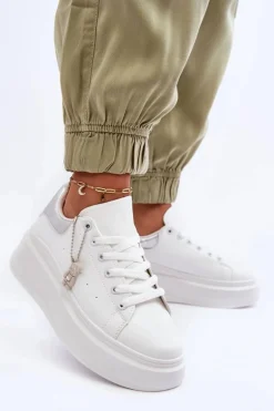 Damskie Buty Sportowe Na Masywnej Platformie Biało-Srebrne Mariell