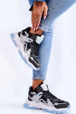 Damskie Buty Sportowe Na Masywnej Platformie Big Star KK274386 Czarno-Szare