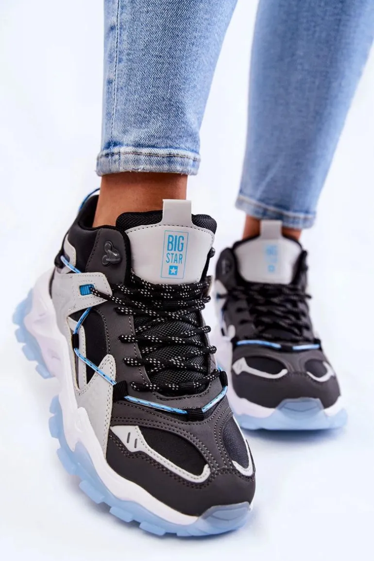 Damskie Buty Sportowe Na Masywnej Platformie Big Star KK274386 Czarno-Szare