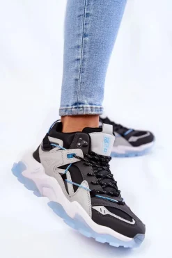 Damskie Buty Sportowe Na Masywnej Platformie Big Star KK274386 Czarno-Szare
