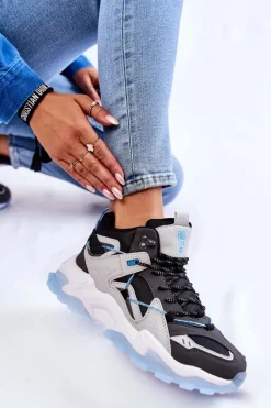 Damskie Buty Sportowe Na Masywnej Platformie Big Star KK274386 Czarno-Szare