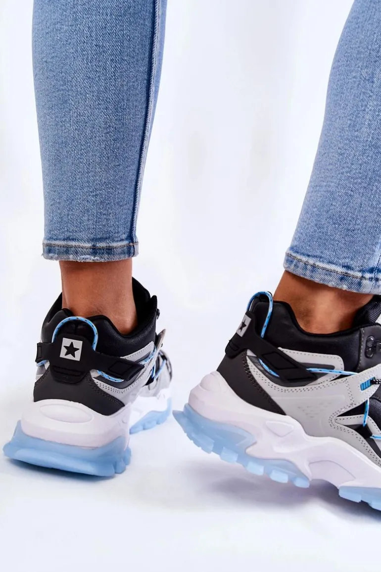 Damskie Buty Sportowe Na Masywnej Platformie Big Star KK274386 Czarno-Szare