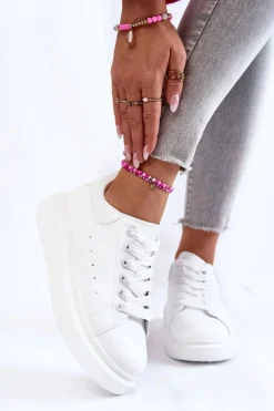 Damskie Buty Sportowe Na Platformie Białe Eliso