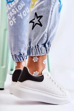 Damskie Buty Sportowe Na Platformie Biało-Czarne Eliso