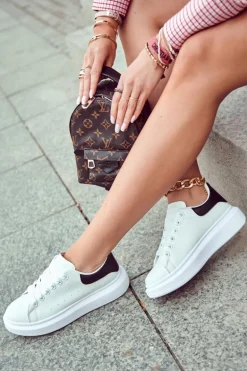 Damskie Buty Sportowe Na Platformie Biało-Czarne Eliso