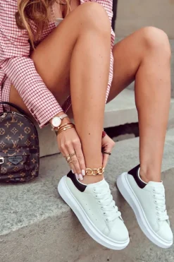 Damskie Buty Sportowe Na Platformie Biało-Czarne Eliso