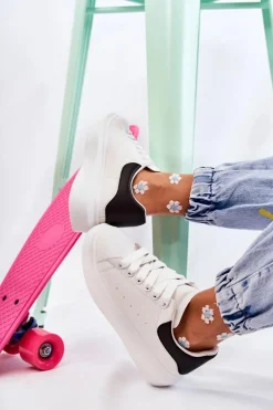 Damskie Buty Sportowe Na Platformie Biało-Czarne Eliso