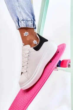 Damskie Buty Sportowe Na Platformie Biało-Czarne Eliso