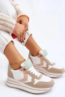 Damskie Buty Sportowe Na Koturnie Biało-Beżowe Neva