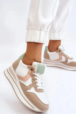 Damskie Buty Sportowe Na Koturnie Biało-Beżowe Neva