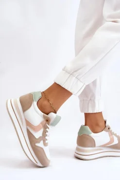 Damskie Buty Sportowe Na Koturnie Biało-Beżowe Neva