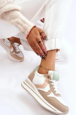 Damskie Buty Sportowe Na Koturnie Biało-Beżowe Neva