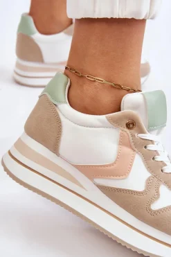 Damskie Buty Sportowe Na Koturnie Biało-Beżowe Neva
