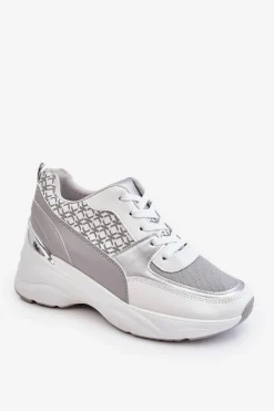 Damskie Buty Sportowe Na Platformie Biało-Szare Ferrina