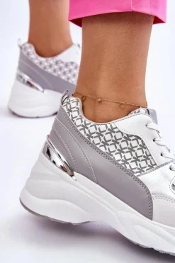 Damskie Buty Sportowe Na Platformie Biało-Szare Ferrina