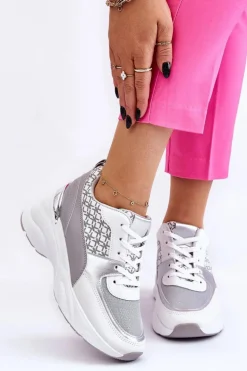 Damskie Buty Sportowe Na Platformie Biało-Szare Ferrina