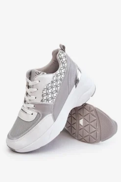 Damskie Buty Sportowe Na Platformie Biało-Szare Ferrina