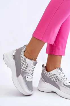 Damskie Buty Sportowe Na Platformie Biało-Szare Ferrina