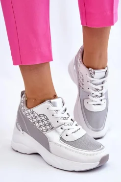 Damskie Buty Sportowe Na Platformie Biało-Szare Ferrina
