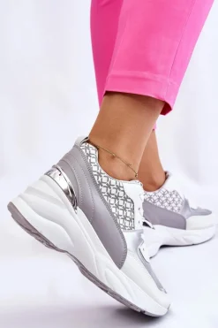 Damskie Buty Sportowe Na Platformie Biało-Szare Ferrina